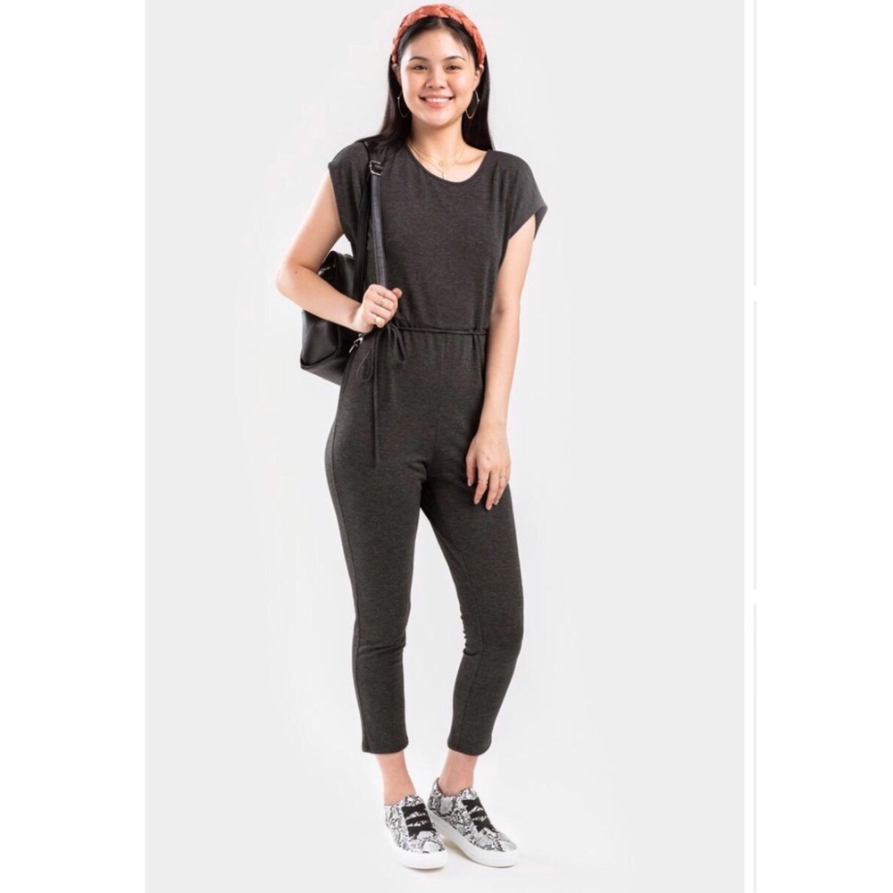 Dee Elly Jumpsuit Small French Terry Knit Charcoal Gray